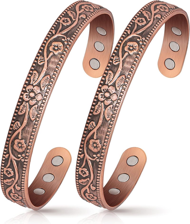 Mahnco Magnetic Lymph Detox Bracelet: Copper Bracelet for Women Men, 100% Pure Copper Bracelet with 6 Magnets 3500 Gauss - Jewelry Gifts (2PCS) - Image 1